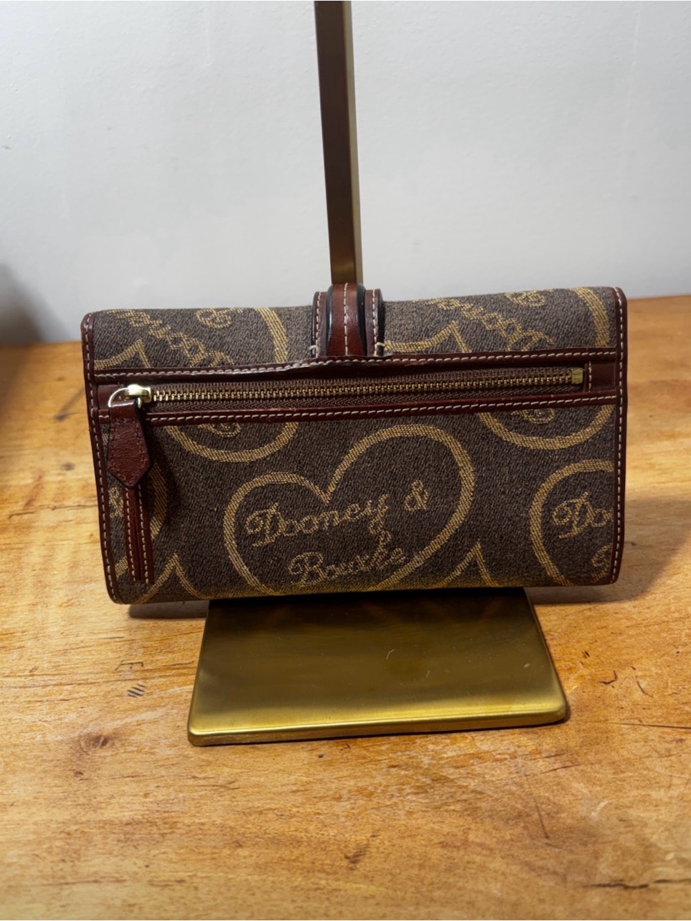 Dooney & Bourke Brown Signature Heart Print Continental Wallet with Brass Accent - Picture 2 of 8